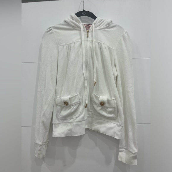 JUICY COUTURE WHITE TERRY ZIPUP HOODIE - Picture 1 of 9